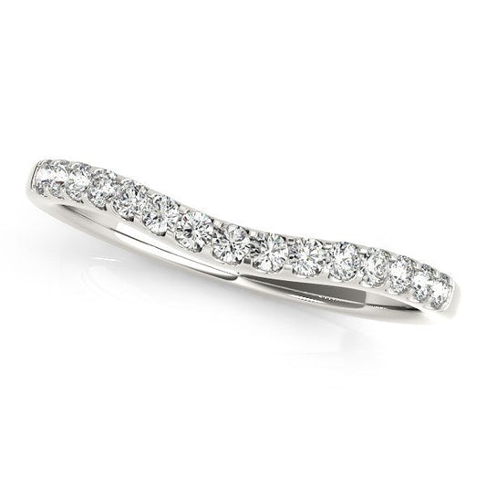 Alliance de mariage incurvée en or blanc 14 carats avec diamants ronds sertis pavé (0,25 carat total)