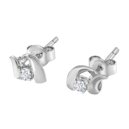 10K White Gold 1/10 Cttw Round Brilliant-Cut Diamond Espira Swirls Solitaire Push Back Stud Earrings (I-J Color, I1-I2 Clarity)