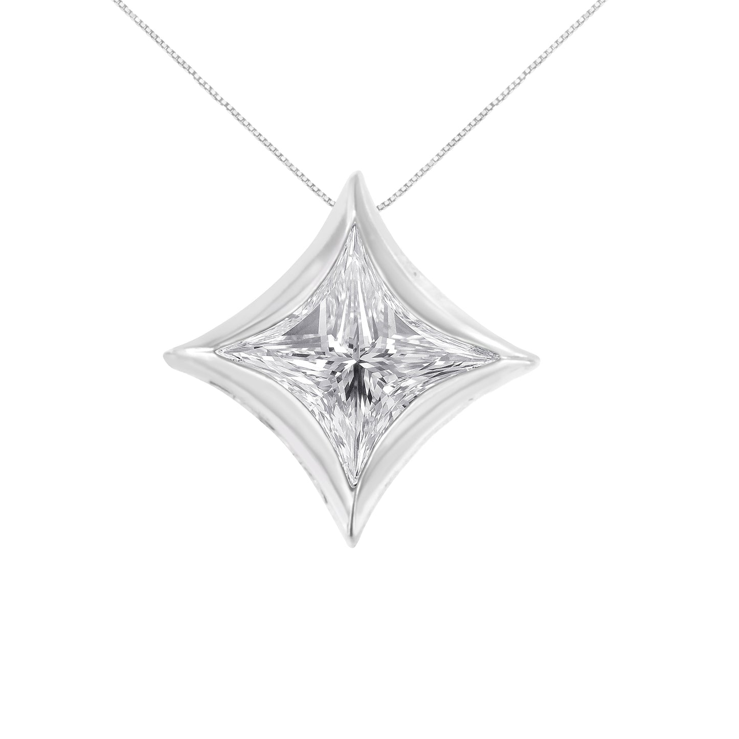 10K White Gold 1/10 Cttw Bezel Set Solitaire Princess Cut Diamond Kite Shaped Pendent Necklace - 18" Inches