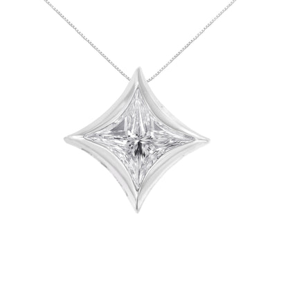 10K White Gold 1/10 Cttw Bezel Set Solitaire Princess Cut Diamond Kite Shaped Pendent Necklace - 18" Inches