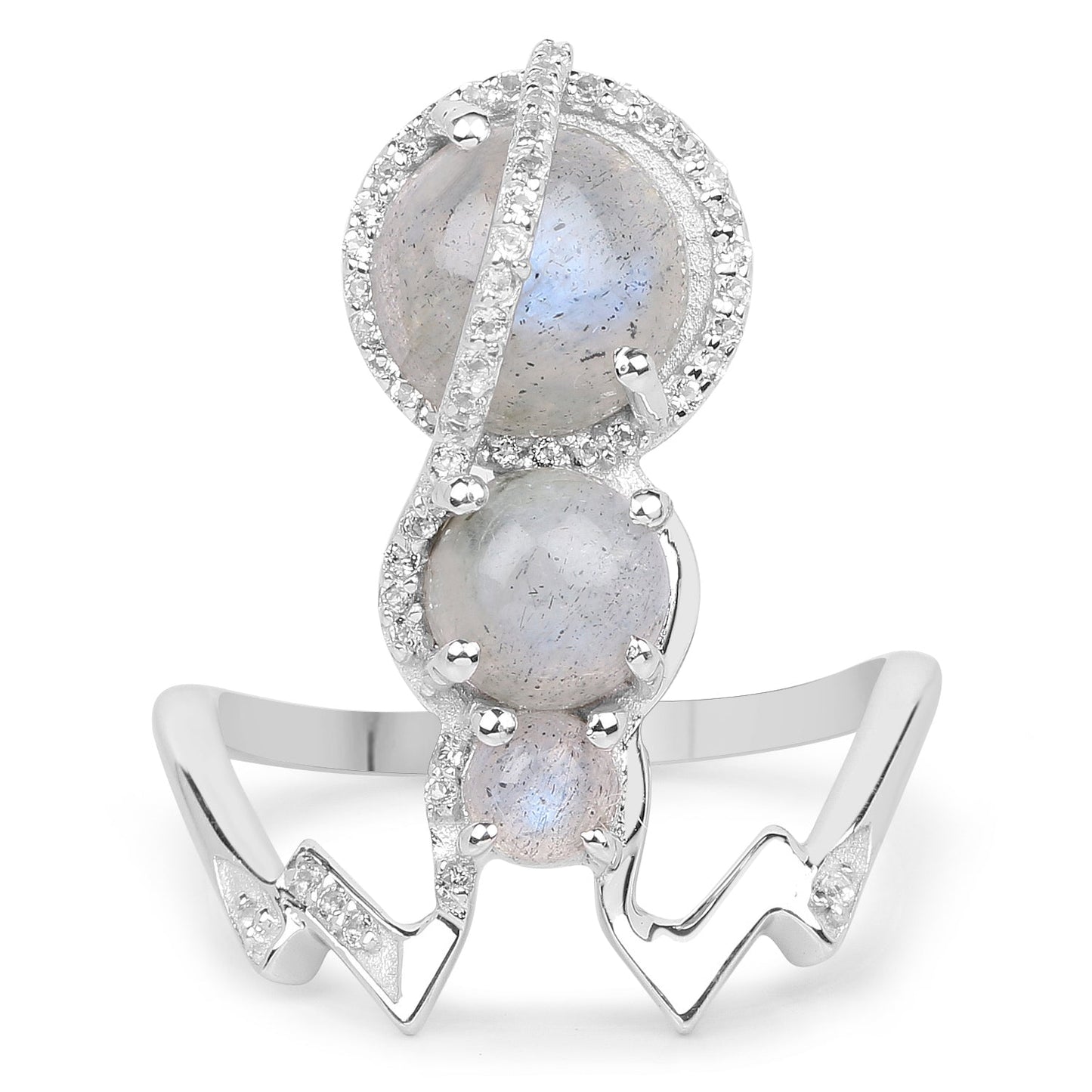 2.79 Carat Genuine Labradorite And White Topaz .925 Sterling Silver Ring