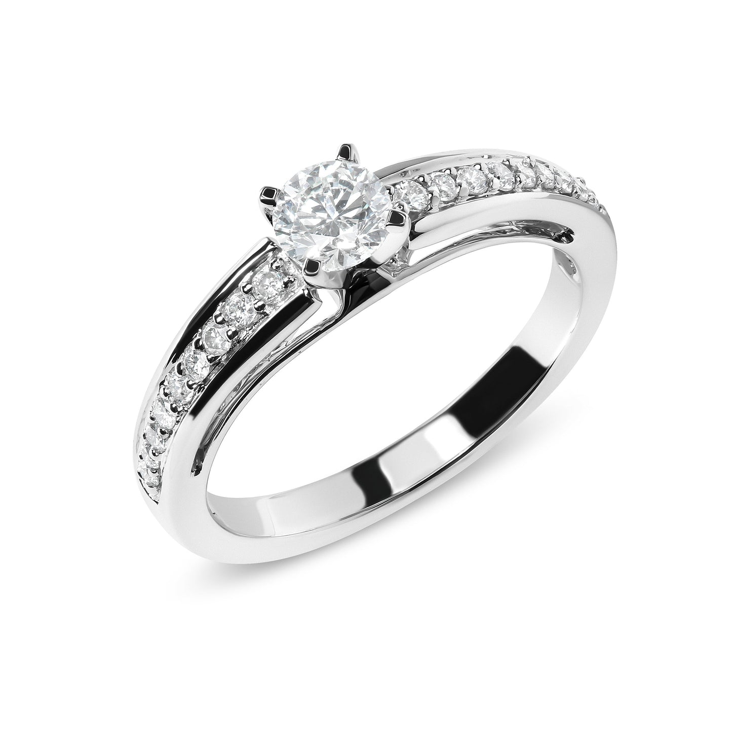 14K White Gold 1/2 Cttw Diamond Solitaire Pave Set Engagement Ring (G-H Color, VS2-SI1 Clarity) - Size 7