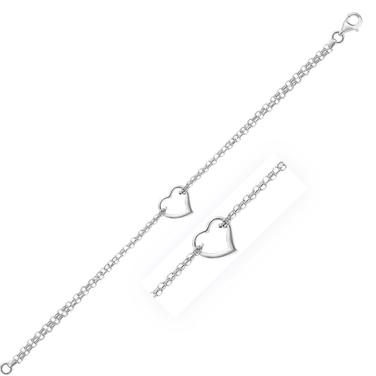 Chaîne de cheville en or blanc 14 carats maille marine avec cœur ajouré