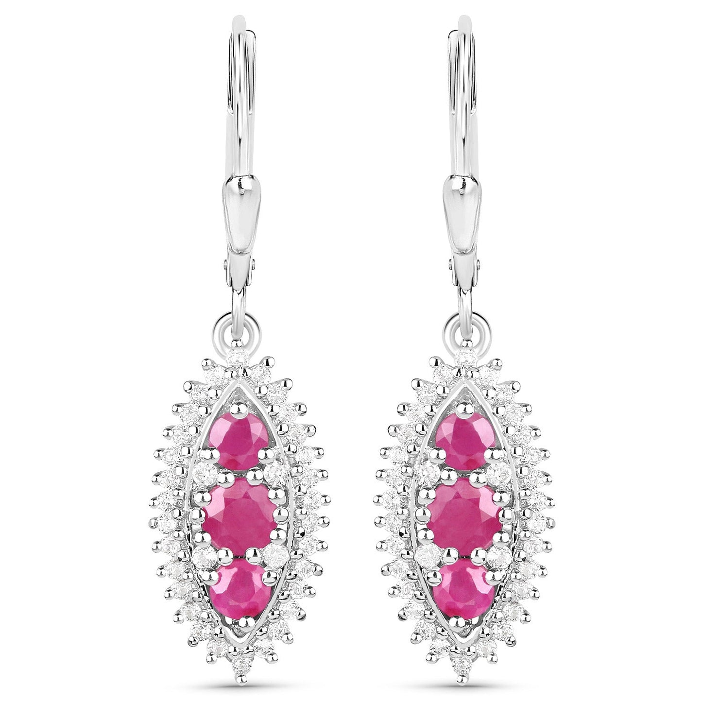 4.32 Carat Genuine Ruby and White Topaz .925 Sterling Silver 3 Piece Jewelry Set (Ring, Earrings, and Pendant w/ Chain)