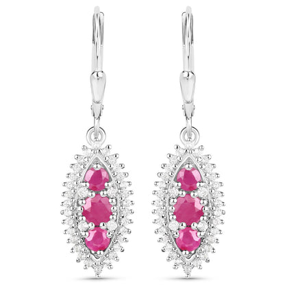 4.32 Carat Genuine Ruby and White Topaz .925 Sterling Silver 3 Piece Jewelry Set (Ring, Earrings, and Pendant w/ Chain)