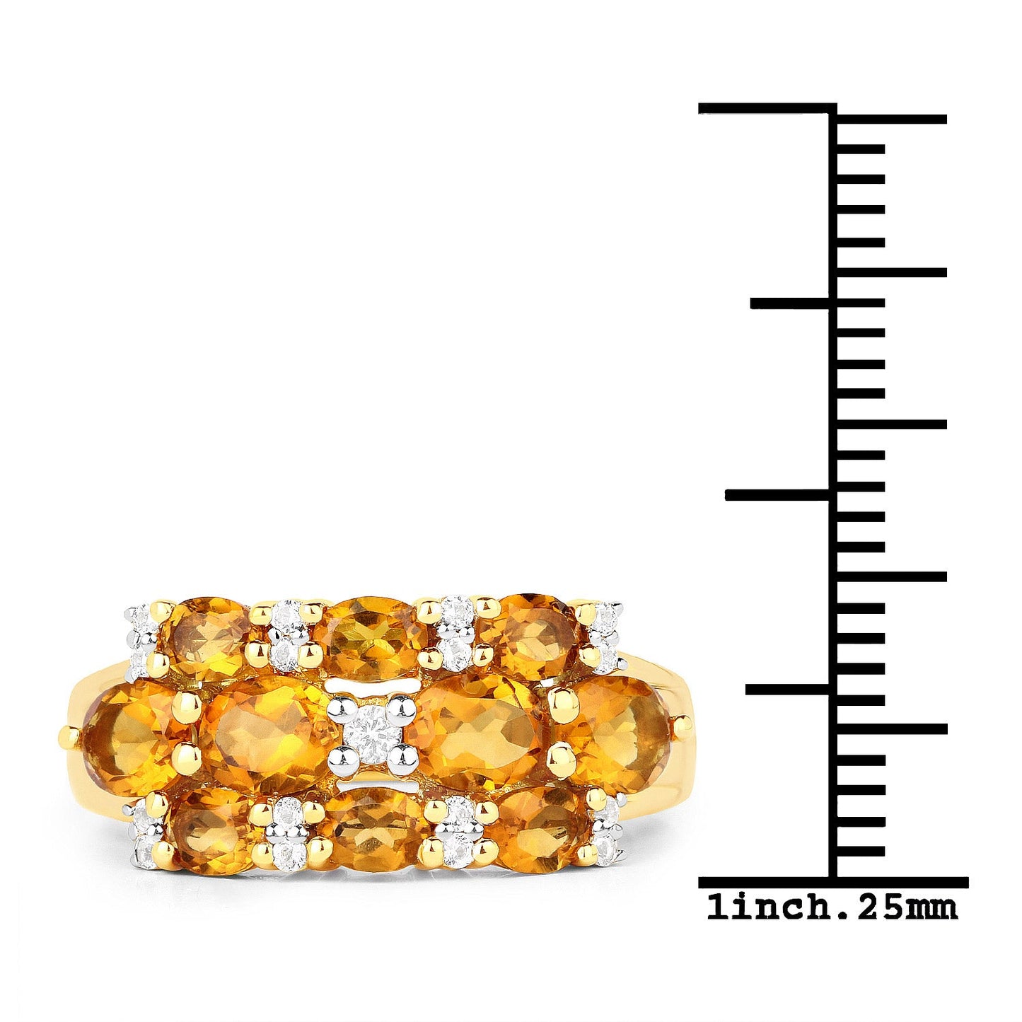 14K Yellow Gold Plated 2.48 Carat Genuine Citrine & White Topaz .925 Sterling Silver Ring