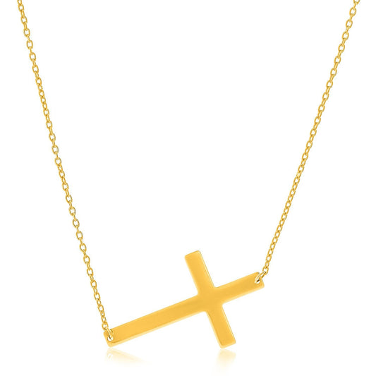 Collier en or jaune 14 carats avec motif croix simple
