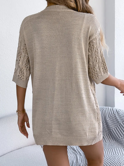 Openwork Open Front Half Sleeve Cardigan