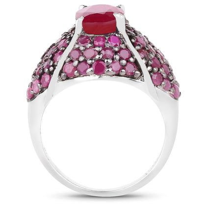 5.15 Carat Genuine Glass Filled Ruby & Ruby .925 Sterling Silver Ring