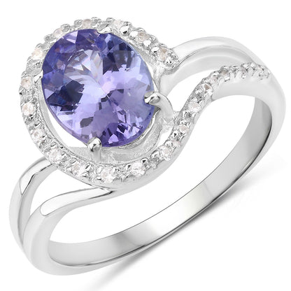 1.82 Carat Genuine Tanzanite and White Zircon .925 Sterling Silver Ring