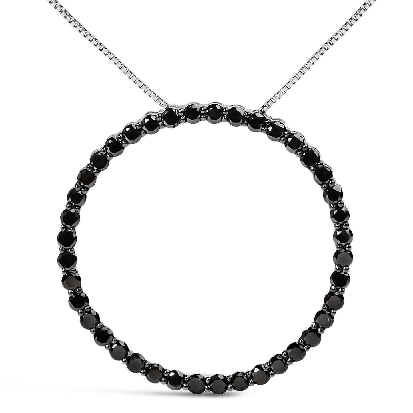 .925 Sterling Silver 4.0 Cttw Black Diamond Open Hoop Circle 18" Pendant Necklace (Black Color, I2-I3 Clarity)