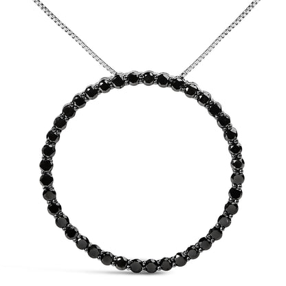 .925 Sterling Silver 4.0 Cttw Black Diamond Open Hoop Circle 18" Pendant Necklace (Black Color, I2-I3 Clarity)