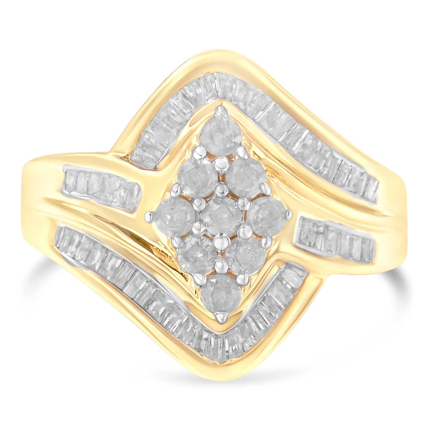 10K Yellow Gold Diamond Bypass Cluster Ring (1 Cttw, I-J Color, I2-I3 Clarity) - Size 7