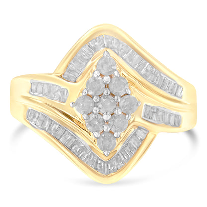 10K Yellow Gold Diamond Bypass Cluster Ring (1 Cttw, I-J Color, I2-I3 Clarity) - Size 7