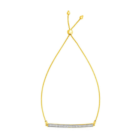 Bracelet ajustable en or jaune 14 carats avec barre texturée et diamants