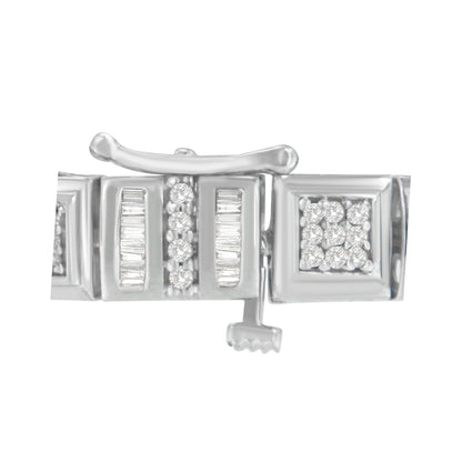 10K White Gold Round and Baguette Cut Diamond Bracelet (2.00 cttw, H-I Color, I2-I3 Clarity)