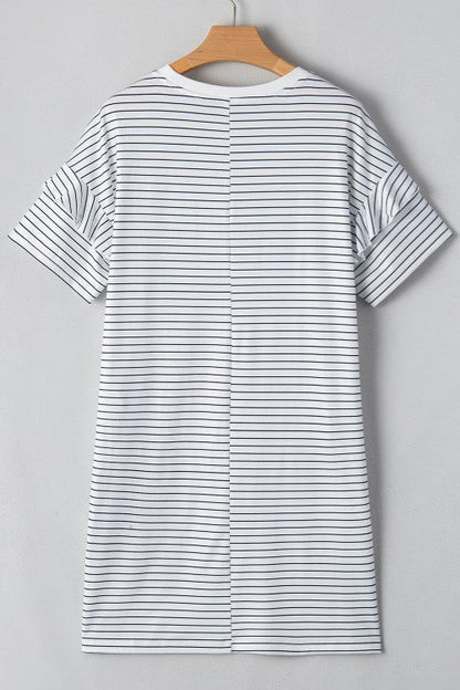 Stripe Round Neck Short Sleeve Mini Dress