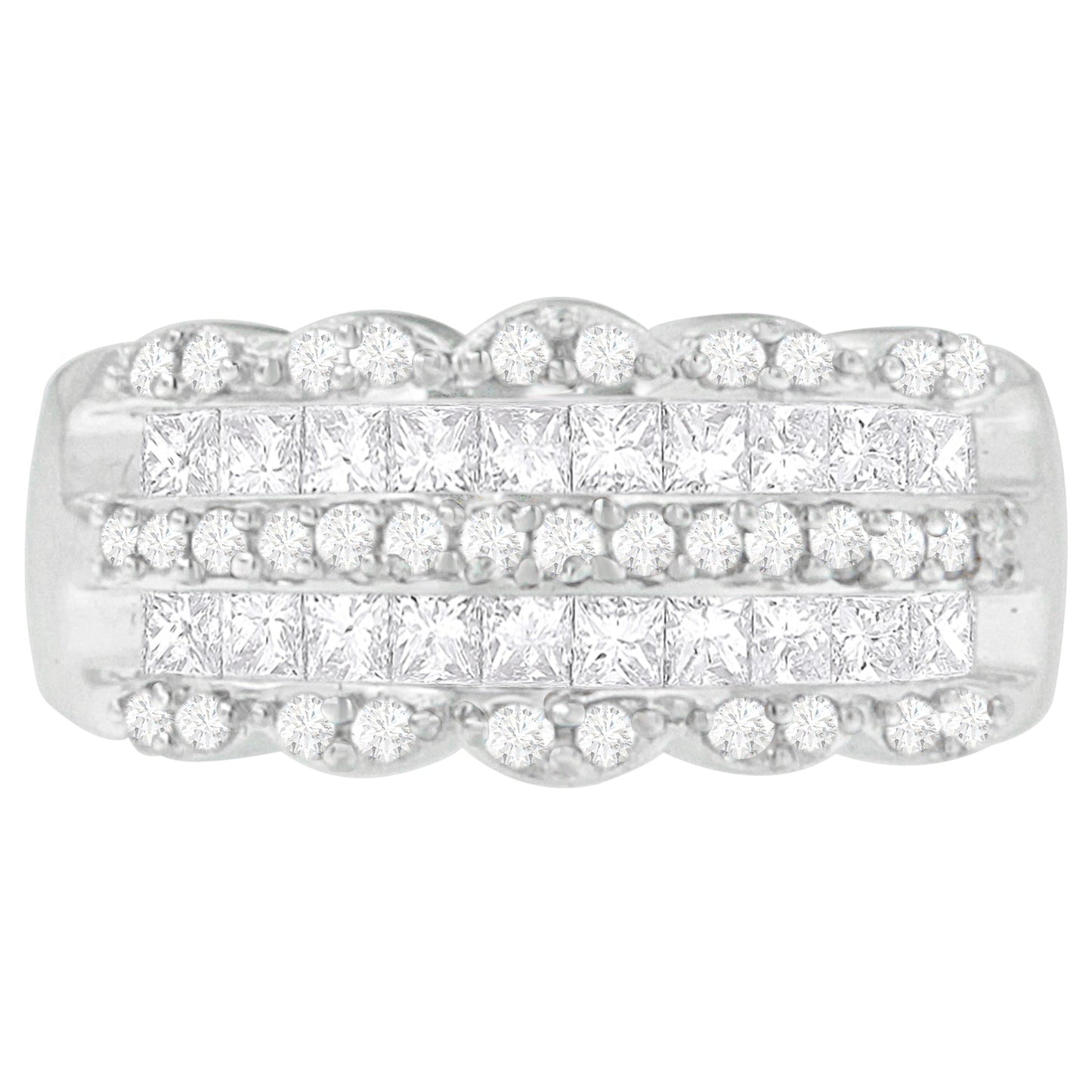 14K White Gold 1 1/7ct. TDW Round and Princess-Cut Diamond Ring(H-I, SI2-I1)