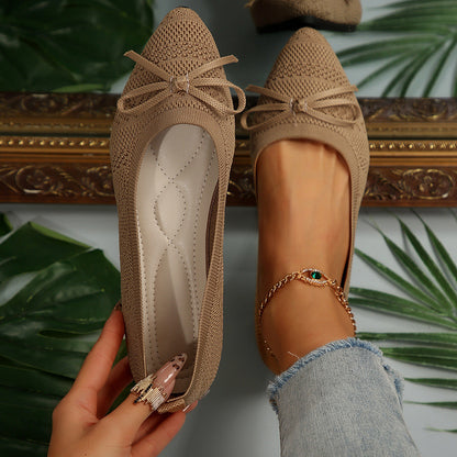Bow Knitted Loafers Ins Fashion Pointed-toed Flats Shoes For Women