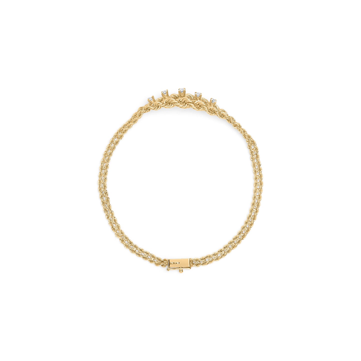 10K Yellow Gold 1/4 Cttw Round-Cut Diamond Basket Weave Rope Chain Style 7" Bracelet (H-I Color, I1-I2 Clarity)