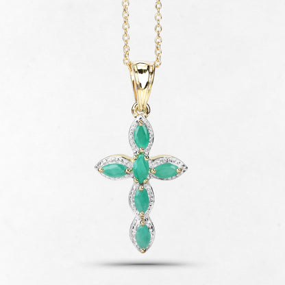 18K Yellow Gold Plated 0.84 Carat Genuine Emerald .925 Sterling Silver Pendant