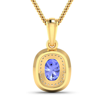 1.45 Carat Genuine Tanzanite and White Diamond 14K Yellow Gold Pendant