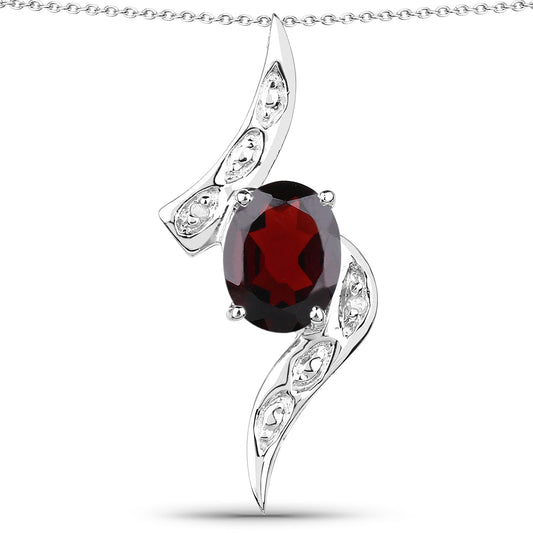 Pendentif en argent sterling .925 avec grenat véritable de 2,02 carats et diamants blancs