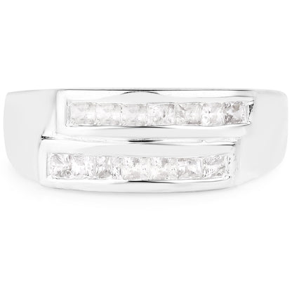 0.70 Carat Genuine White Sapphire .925 Sterling Silver Ring