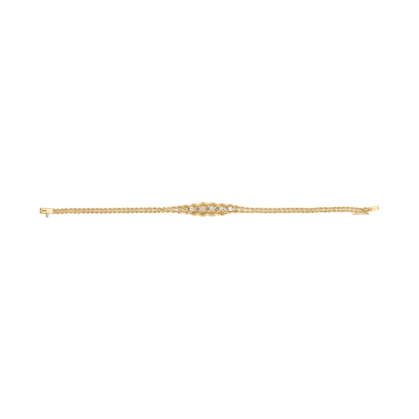 10K Yellow Gold 1/4 Cttw Round-Cut Diamond Basket Weave Rope Chain Style 7" Bracelet (H-I Color, I1-I2 Clarity)