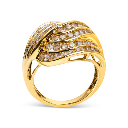 10K Yellow Gold 2.0 Cttw Channel Set Diamond Cocktail Swirl Band Ring (K-L Color, I1-I2 Clarity) - Ring Size 7