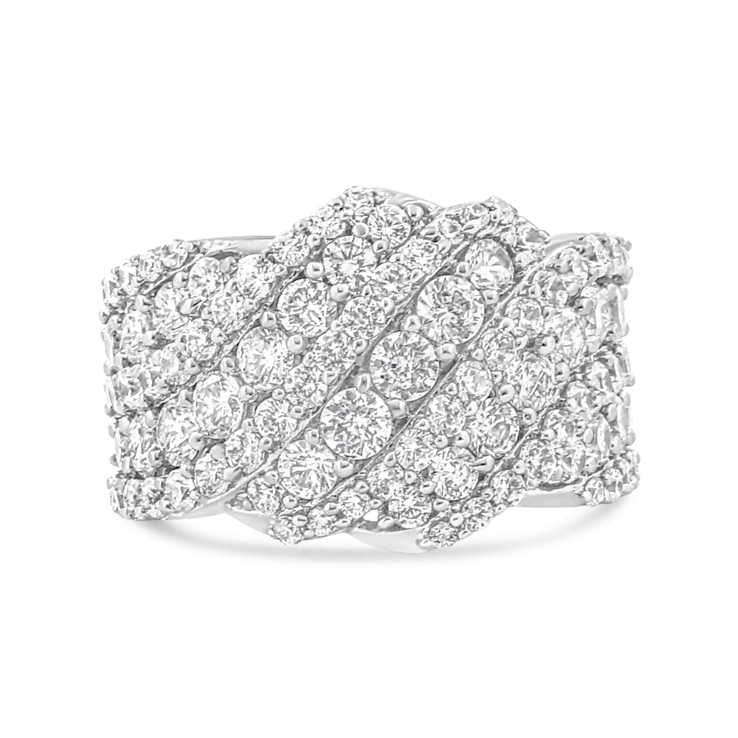 10K White Gold 3.00 Cttw Diamond Multi Row Cluster Band Ring (I-J Color, I3 Clarity) - Size 7