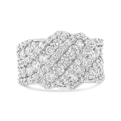 10K White Gold 3.00 Cttw Diamond Multi Row Cluster Band Ring (I-J Color, I3 Clarity) - Size 7