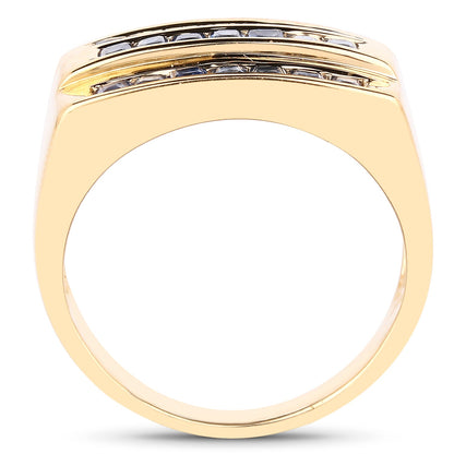 14K Yellow Gold Plated 1.05 Carat Genuine Blue Sapphire .925 Sterling Silver Ring