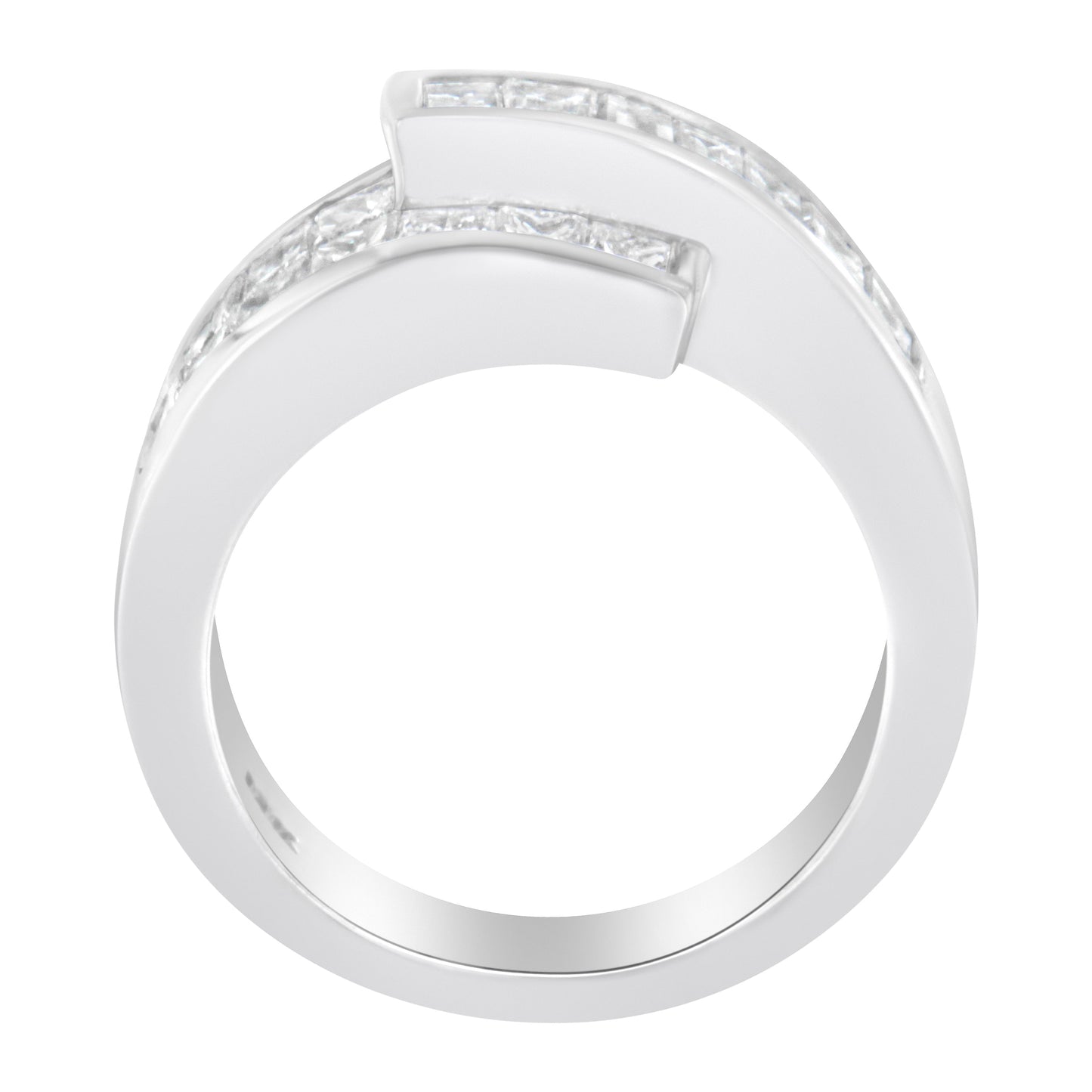 14K White Gold 2.0 Cttw Channel-Set Princess and Baguette-Cut Diamond Bypass Ring Band (G-H Color, SI1-SI2 Clarity) - Ring Size 6.5
