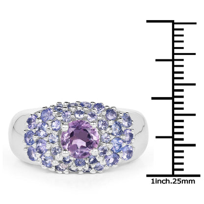 2.43 Carat Genuine Amethyst and Tanzanite .925 Sterling Silver Ring