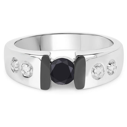 0.56 Carat Genuine Black Diamond and White Diamond .925 Sterling Silver Ring