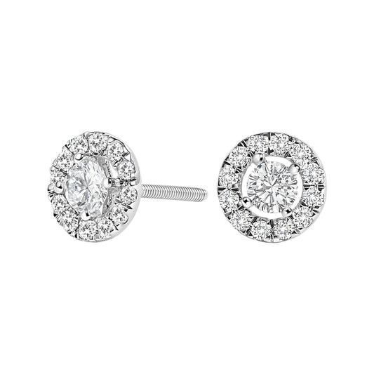 Boucles d'oreilles clous flottantes en or blanc 14 carats, diamants de laboratoire 0,75 carat (couleur F-G, pureté VS1-VS2)