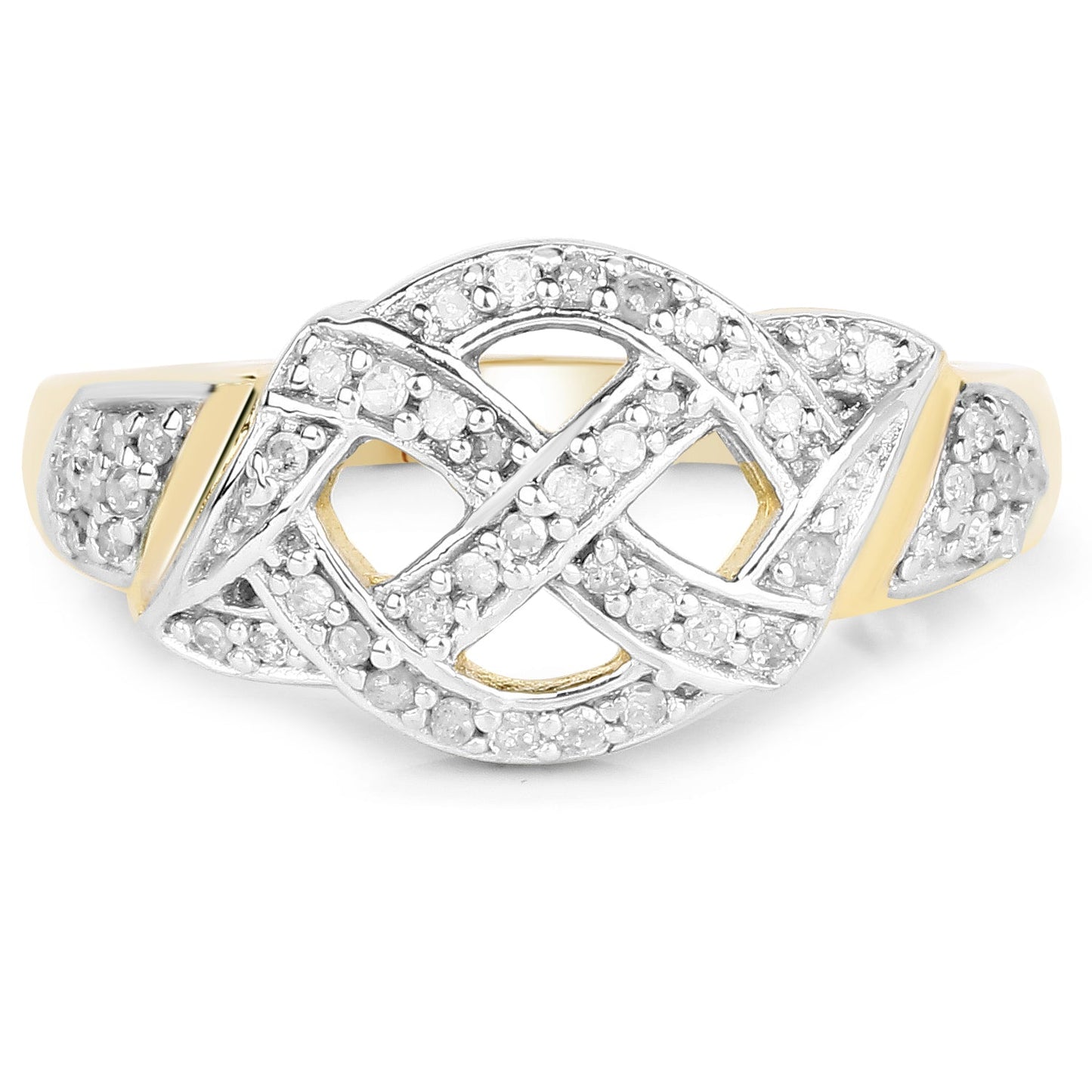 14K Yellow Gold Plated 0.21 Carat Genuine White Diamond .925 Sterling Silver Ring