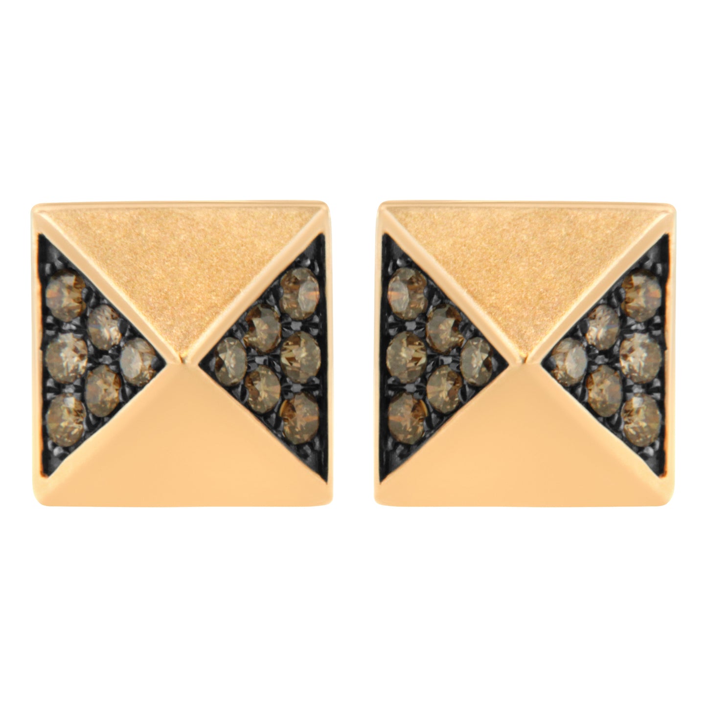 14K Rose Gold 1/4 Cttw Brown Diamond Pyramid Stud Earring (Brown Color, SI1-SI2 Clarity)