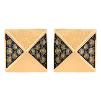 14K Rose Gold 1/4 Cttw Brown Diamond Pyramid Stud Earring (Brown Color, SI1-SI2 Clarity)