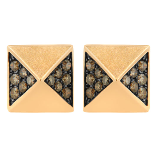 Puces d'oreilles pyramidales en or rose 14 carats et diamants bruns de 0,25 carat (couleur brune, pureté SI1-SI2)