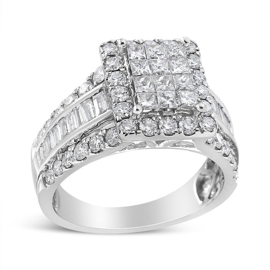 Bague en or blanc 14 carats avec diamants 2,00 carats poids total (tête composite, halo et pierres latérales) (couleur H-I, pureté SI1-SI2) – Taille de bague 7