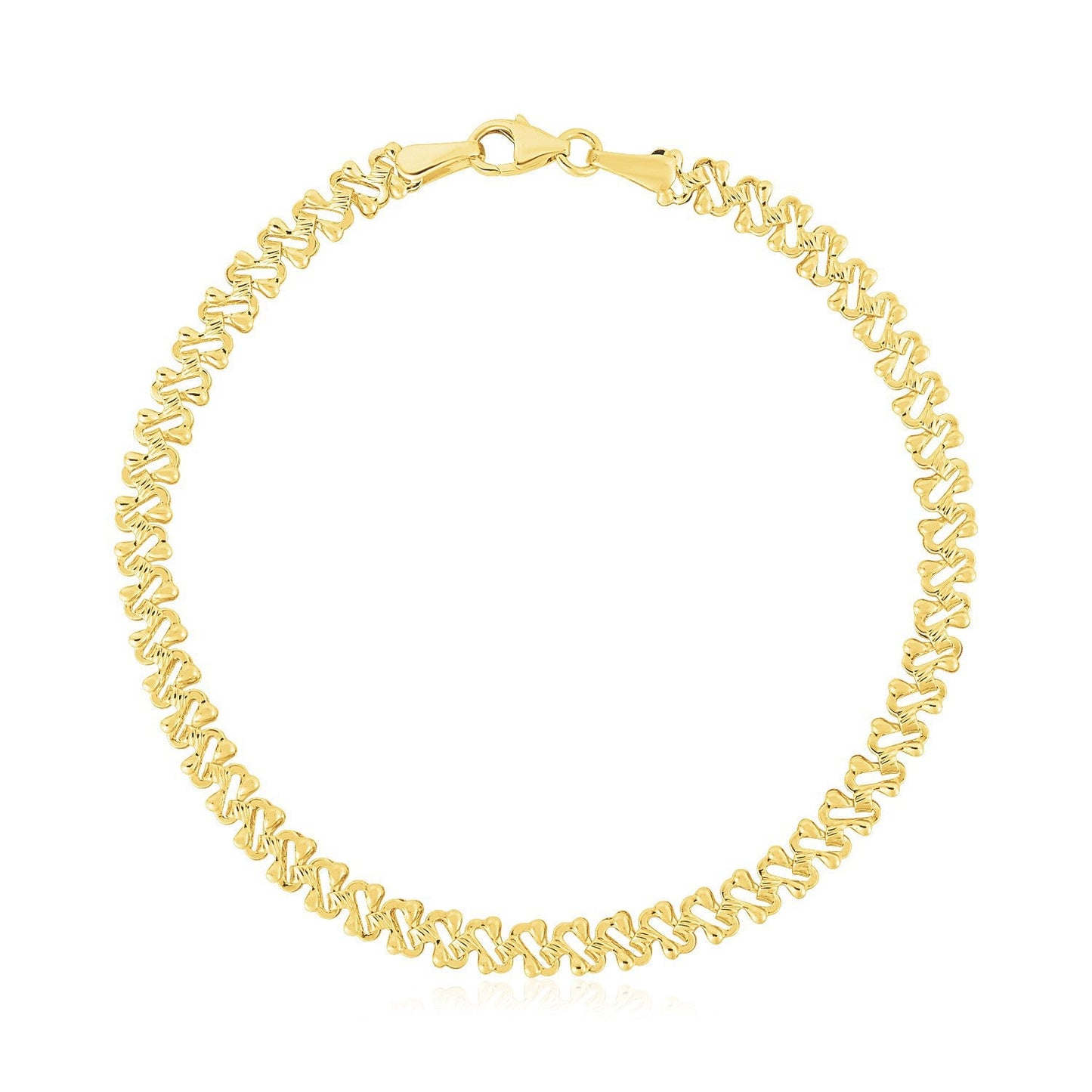 14k Yellow Gold High Polish Textured Fancy Chain Bracelet (4mm)