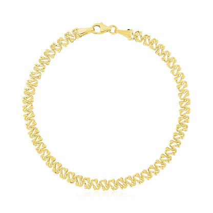 14k Yellow Gold High Polish Textured Fancy Chain Bracelet (4mm)