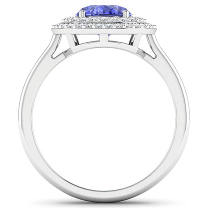 2.02 Carat Genuine Tanzanite and White Diamond 14K White Gold Ring