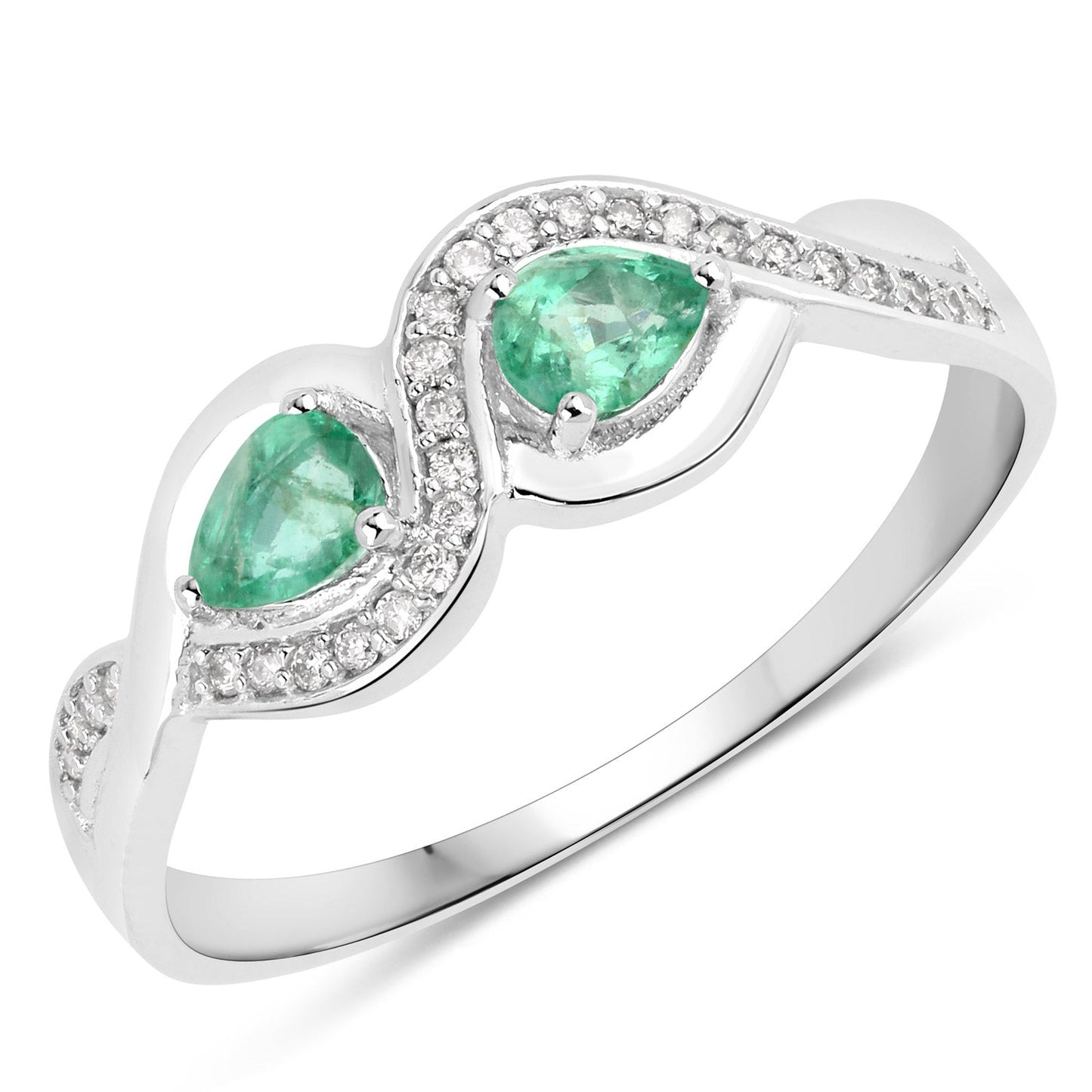 0.35 Carat Genuine Zambian Emerald and White Diamond 14K White Gold Ring
