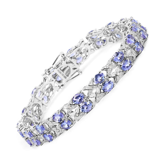 Bracelet en argent sterling .925 orné de tanzanite véritable de 12,24 carats et de topazes blanches