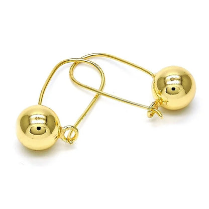 Leverback Earring, Ball Design, Polished Finish, Golden Tone