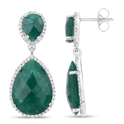 19.42 Carat Dyed Emerald and White Topaz .925 Sterling Silver Earrings