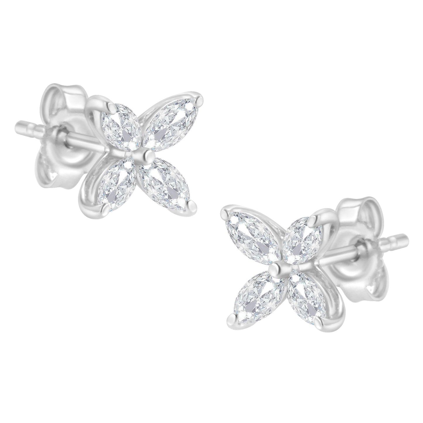 14K White Gold 1/2 Cttw Marquise Diamond 8 Stone Floral Leaf Stud Earrings (H-I Color, SI1-SI2 Clarity)